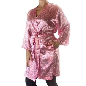 Oscar de la Renta Pink Leopard Ruffled Robe Small